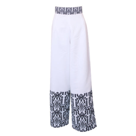 White Palazzo Pants with Nguni Border