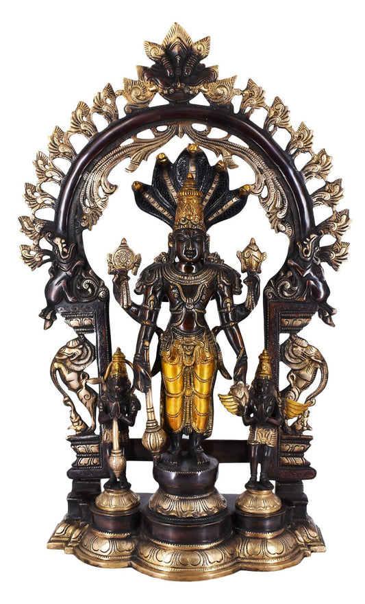 White Whale Brass Antique Lord Vishnu Narayan Avatar Incarnations of Lord Vishnu - Lord Vishnu Bhagwan Murti Statue for Home Office Decor