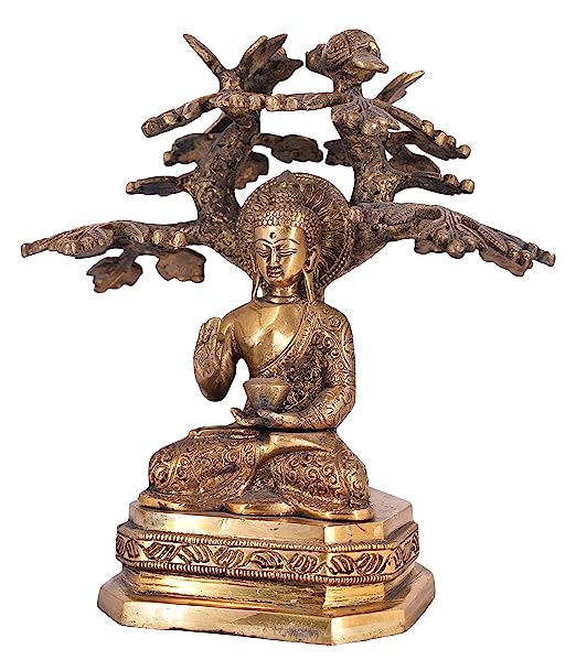 White Whale Brass Buddha Statue Murti for Home Decor Entrance Office Table Living Room Meditation Luck Gift Feng Shui Home Décor