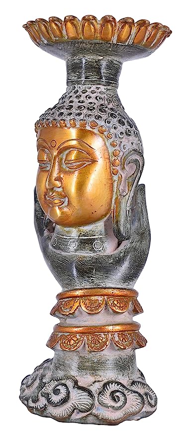White Whale Brass Buddha Statue Murti for Home Decor Entrance Office Table Living Room Meditation Luck Gift Feng Shui Home Décor