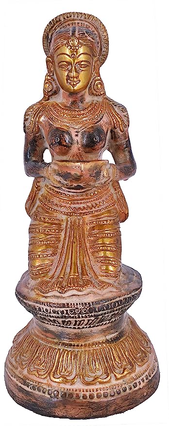 White Whale Brass Deeplaxmi Statue/Hand Carved Religious Standing Goddess Lakshmi/Diwali Oil Lamp Laxmi/Diya Holding Lady/Temple Decor Art