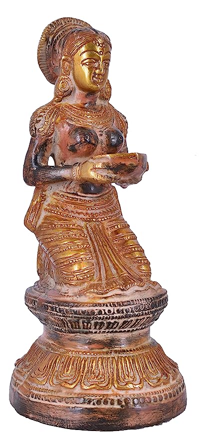 White Whale Brass Deeplaxmi Statue/Hand Carved Religious Standing Goddess Lakshmi/Diwali Oil Lamp Laxmi/Diya Holding Lady/Temple Decor Art