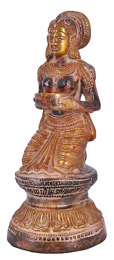 White Whale Brass Deeplaxmi Statue/Hand Carved Religious Standing Goddess Lakshmi/Diwali Oil Lamp Laxmi/Diya Holding Lady/Temple Decor Art