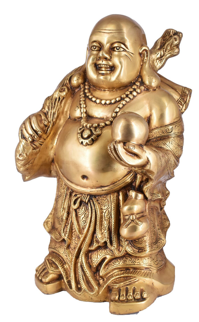White Whale Brass Laughing Buddha for Wealth & Prosperity | Happy Man - Best for Gifting - Made in Tibet Home Decoration