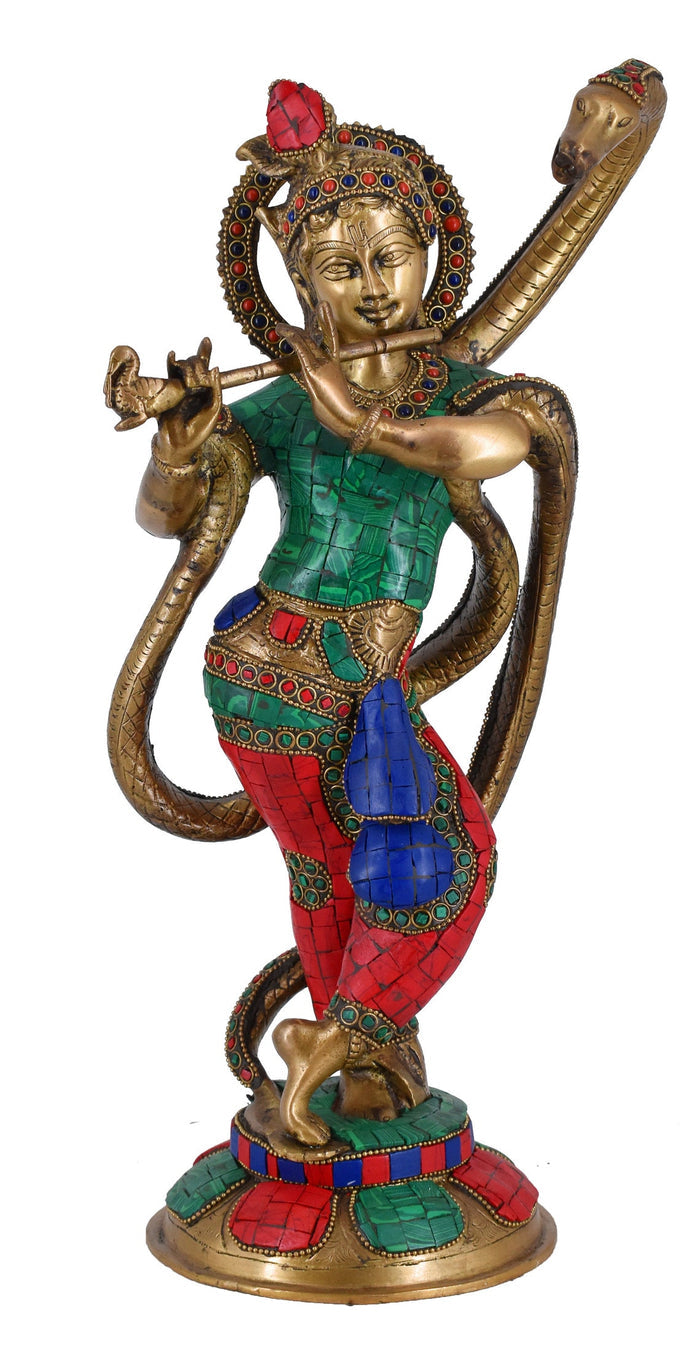 White Whale Brass Lord Krishna Idol Bhagwan Large Statue Murti for Home Decor Pooja Room