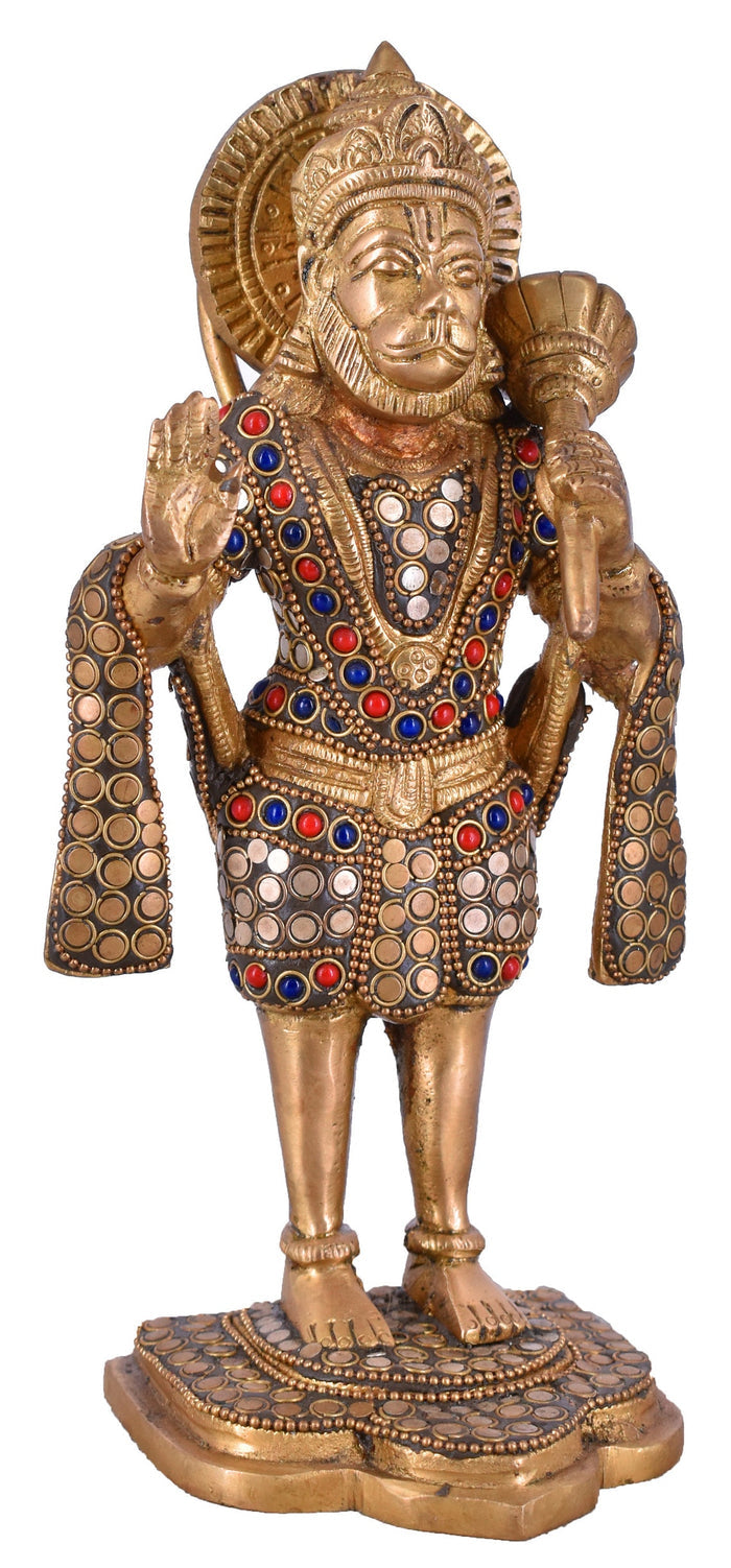 White Whale Brass Standing Lord Hanuman Statue Religious Strength God Sculpture Idol Home Decor
