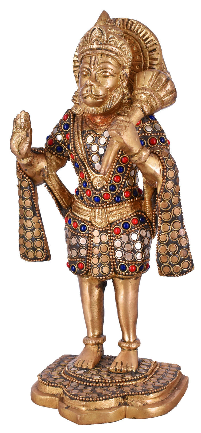 White Whale Brass Standing Lord Hanuman Statue Religious Strength God Sculpture Idol Home Decor