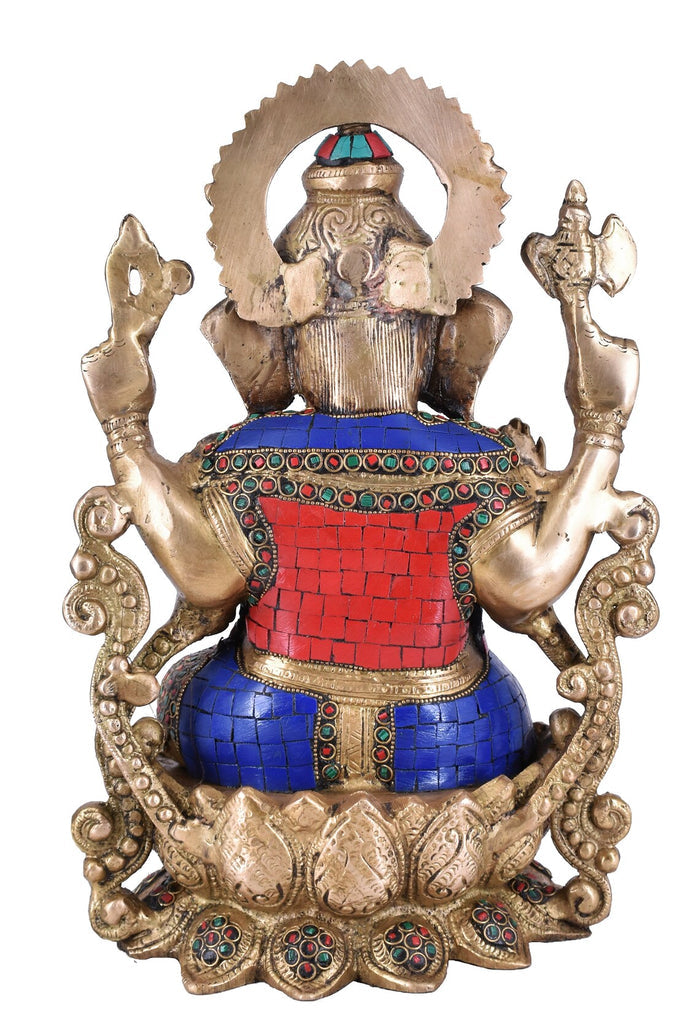 White Whale Large Lord Ganesha Sitting On Lotus Brass Idol Hindu Good Luck God Deity Ganesh Statue -Hindu Ganesha Idol Sculptures Home Décor