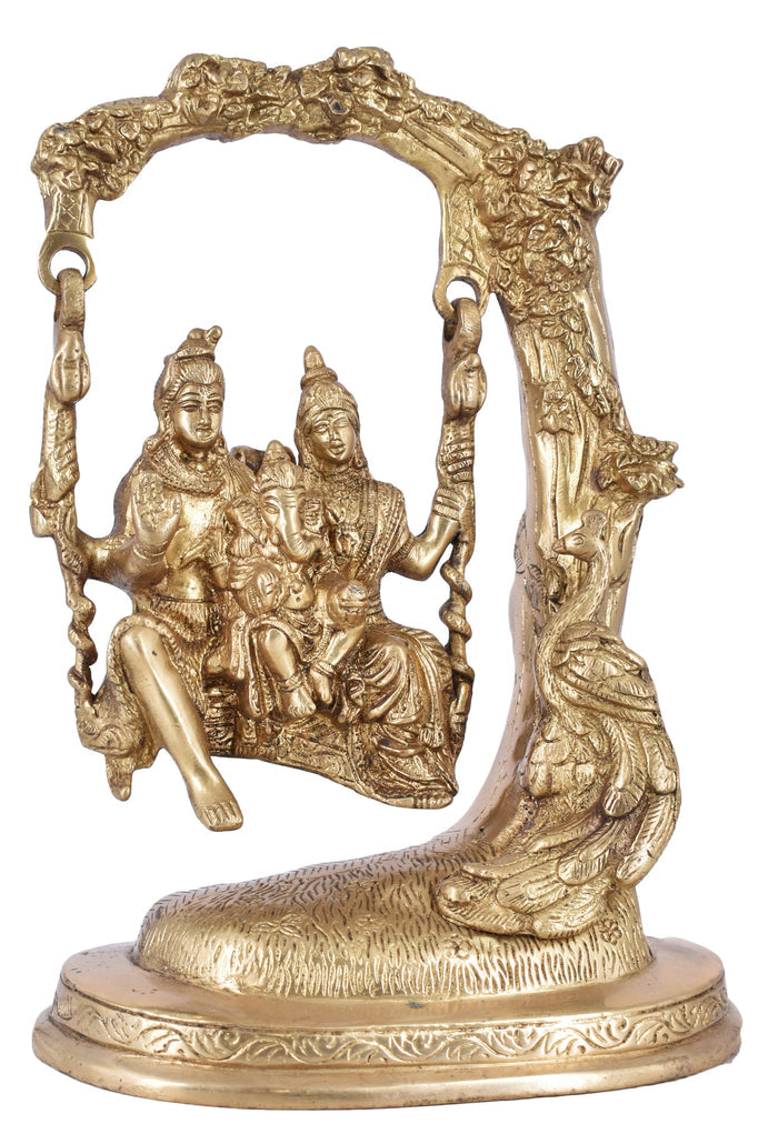 White Whale Shiva Parvati Ganesh Idol Shiv Parivar Brass Murti  jhula Statue Sculpture