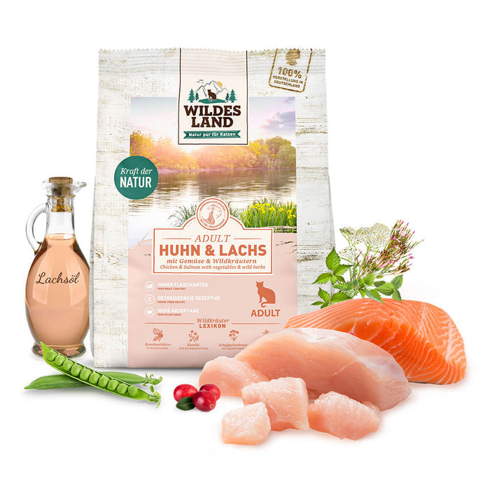 Wildes Land Huhn und Lachs mit Gartengemüse
