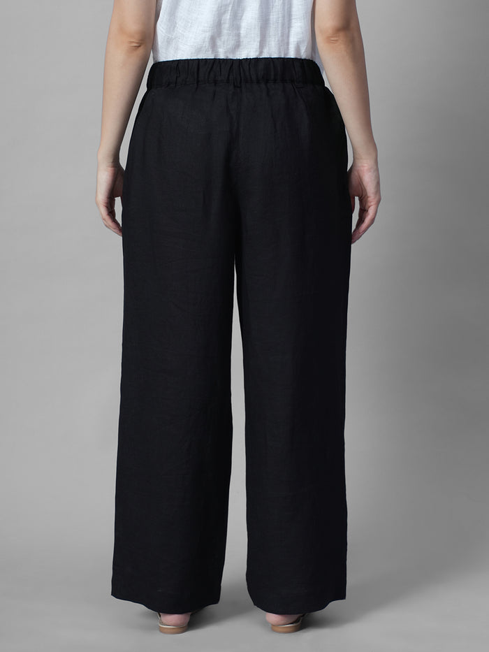 Women's Black 100% Linen Regular Fit Pant