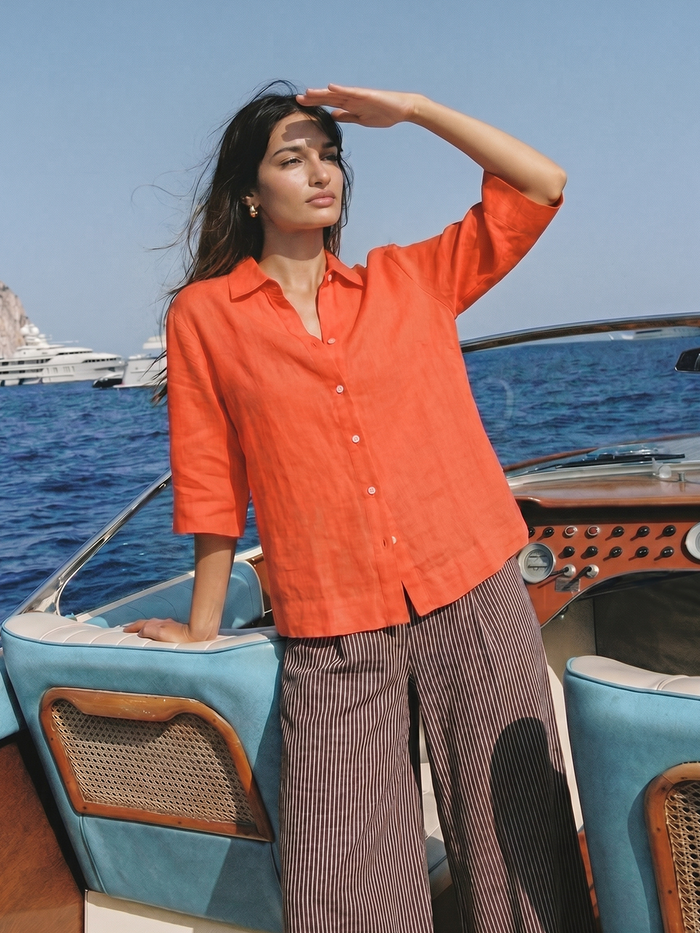 Women's Coral 100% Linen Boxy Fit Blouse