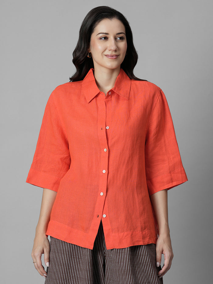 Women's Coral 100% Linen Boxy Fit Blouse