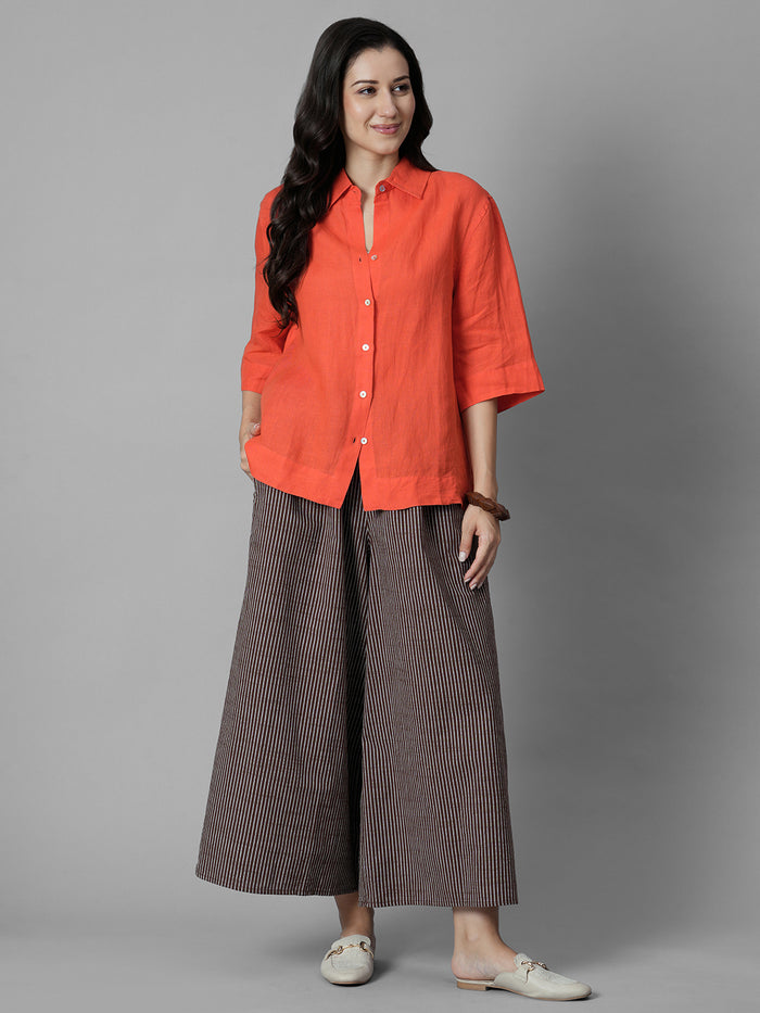 Women's Coral 100% Linen Boxy Fit Blouse