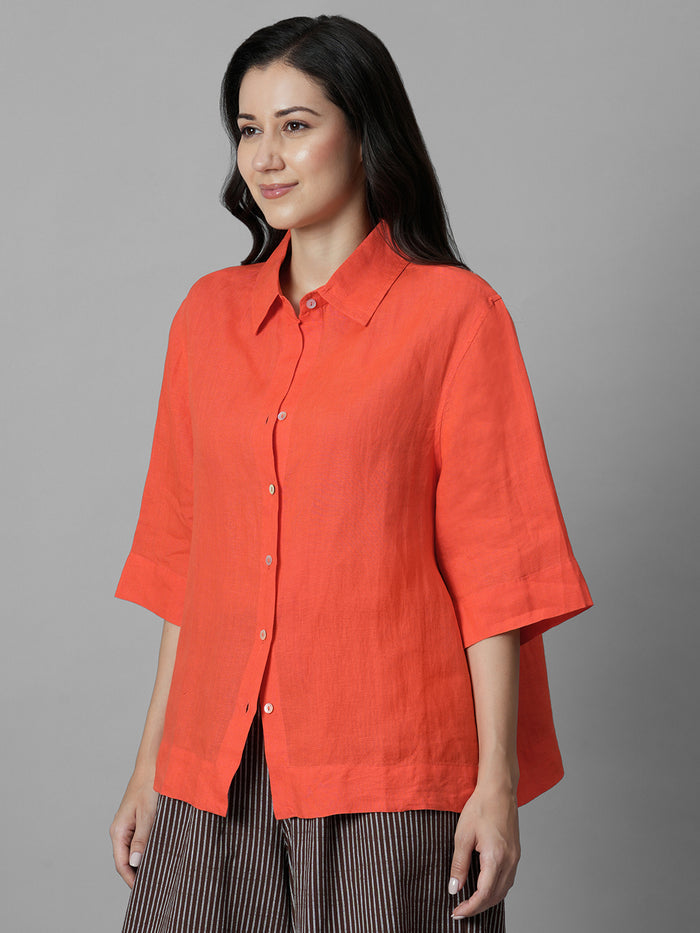 Women's Coral 100% Linen Boxy Fit Blouse