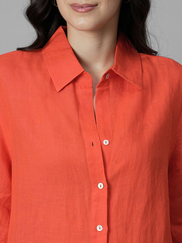 Women's Coral 100% Linen Boxy Fit Blouse