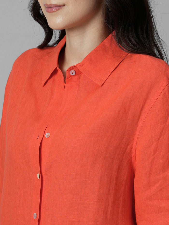 Women's Coral 100% Linen Boxy Fit Blouse