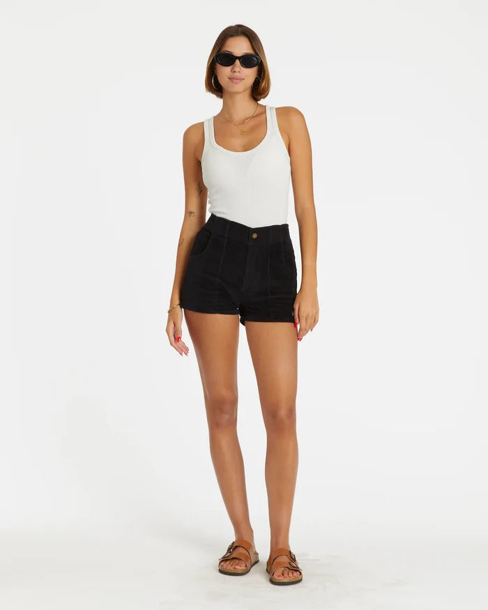 Women's Corduroy Solid Short Black