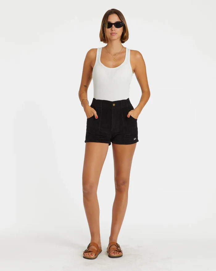Women's Corduroy Solid Short Black