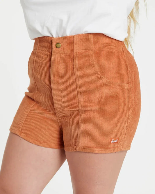 Women's Corduroy Solid Short Rust