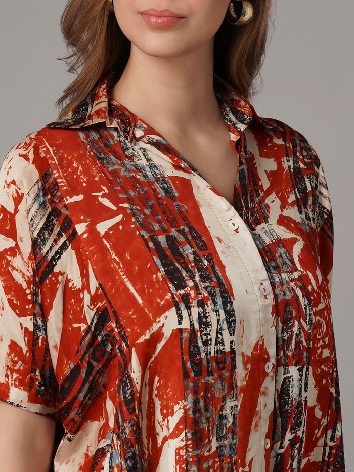 Women's Modal Viscose Boxy Fit Blouse Red