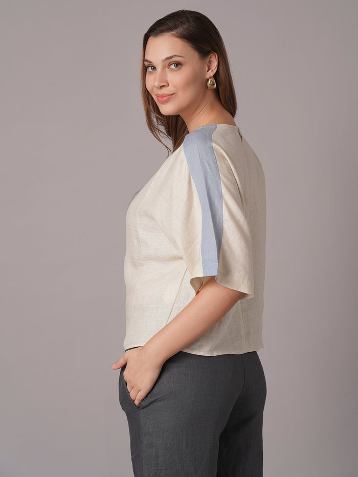 Women's Offwhite 100% Linen Relax Fit Blouse