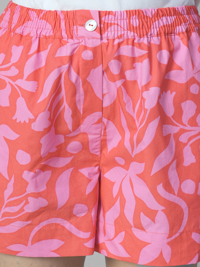 Women's Pink 100% Cotton Regular Fit Shorts
