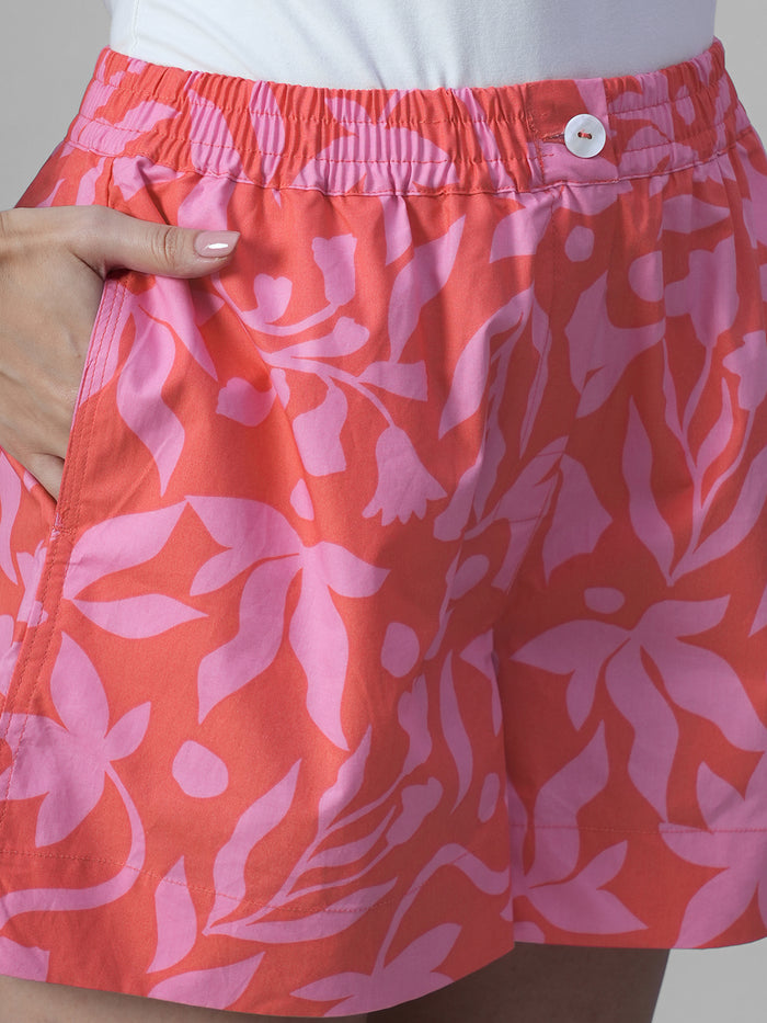 Women's Pink 100% Cotton Regular Fit Shorts