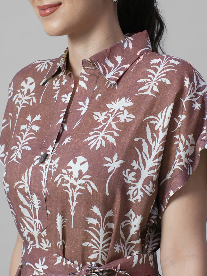 Women's Rust Linen Viscose Relax Fit Dress