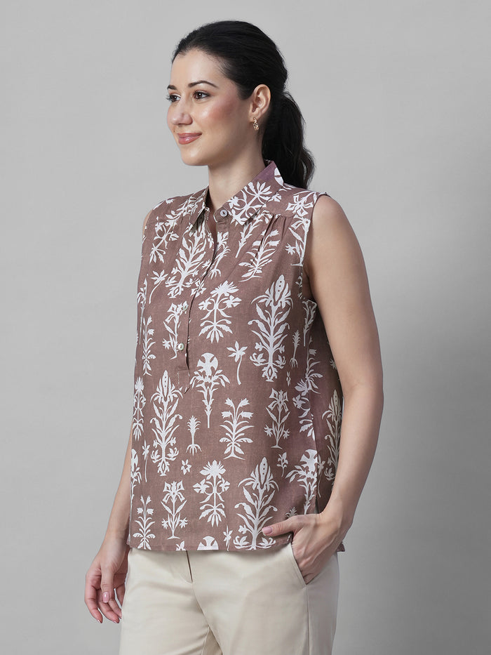 Women's Rust Tencel Linen Regular Fit Blouse