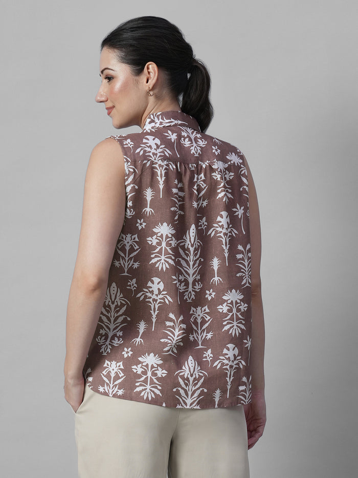 Women's Rust Tencel Linen Regular Fit Blouse