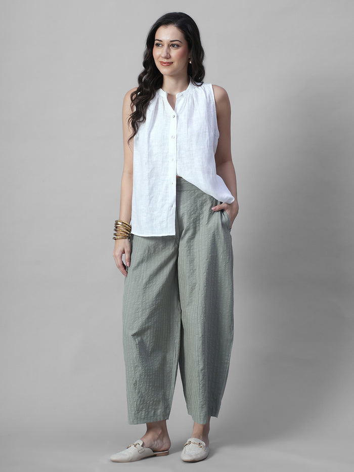 Women's Sage Cotton Lycra Barrel Leg Pant