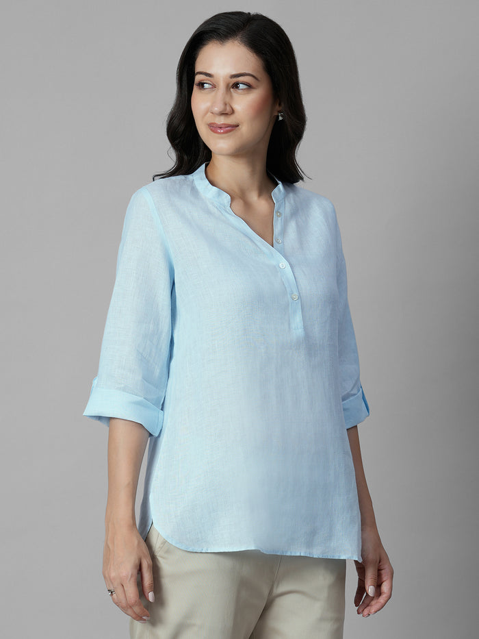 Women's Sky 100% Linen Regular Fit Blouse