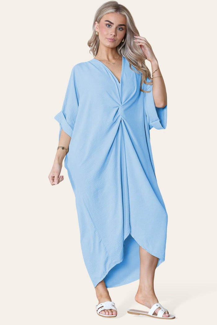 Womens V-Neck Tie Knotted Twisted Front Oversized Longline Midi Dress 🇬🇧