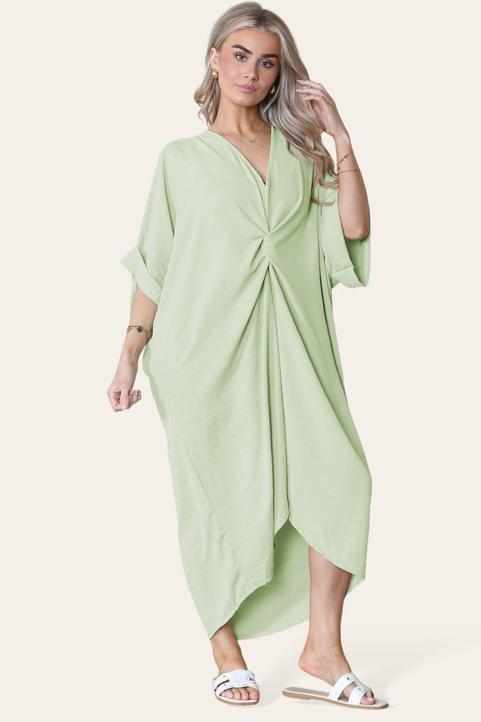 Womens V-Neck Tie Knotted Twisted Front Oversized Longline Midi Dress 🇬🇧