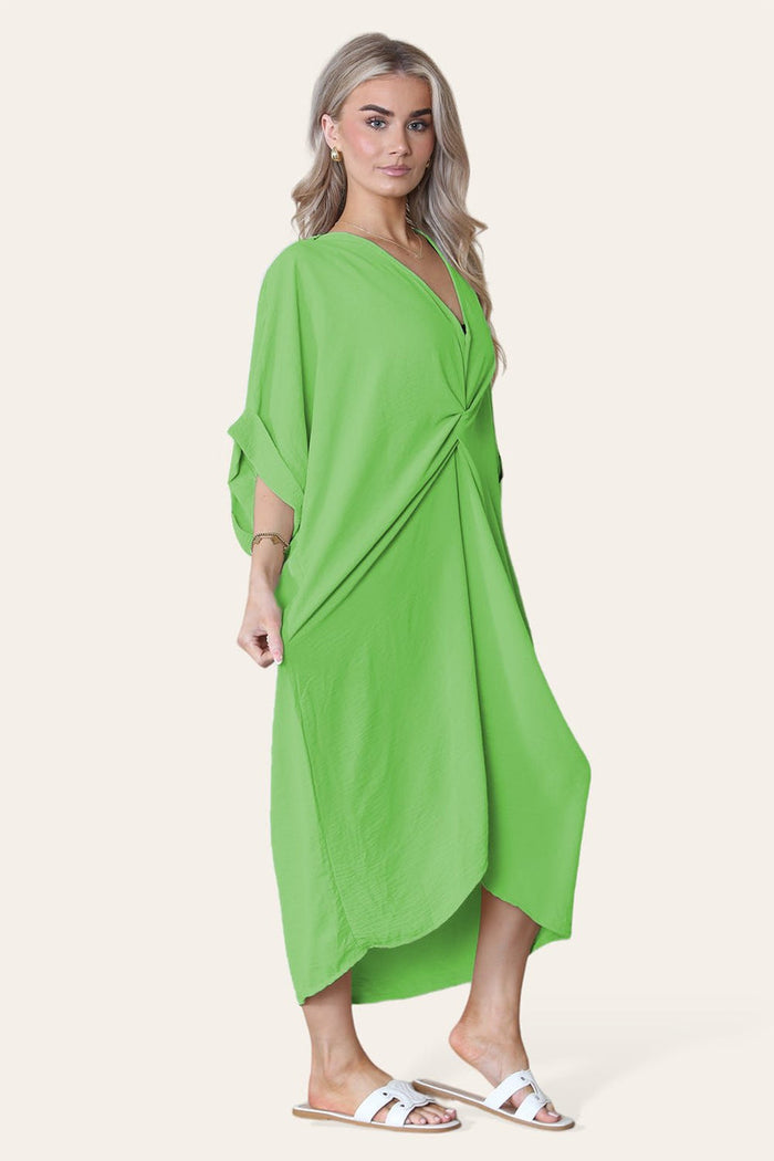 Womens V-Neck Tie Knotted Twisted Front Oversized Longline Midi Dress 🇬🇧