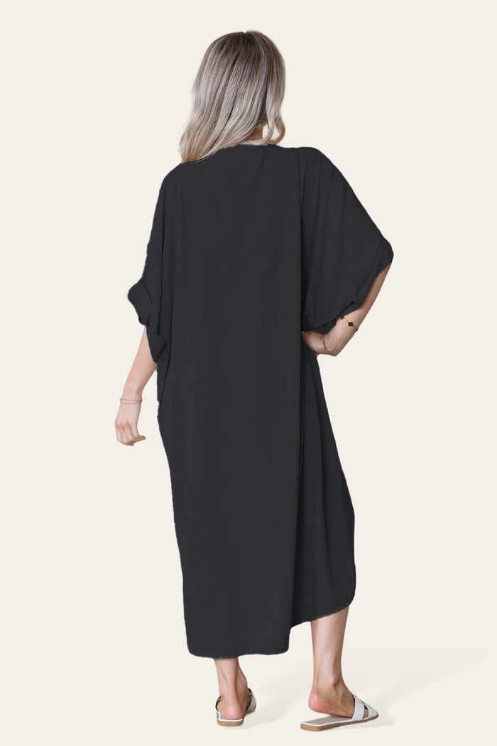 Womens V-Neck Tie Knotted Twisted Front Oversized Longline Midi Dress 🇬🇧