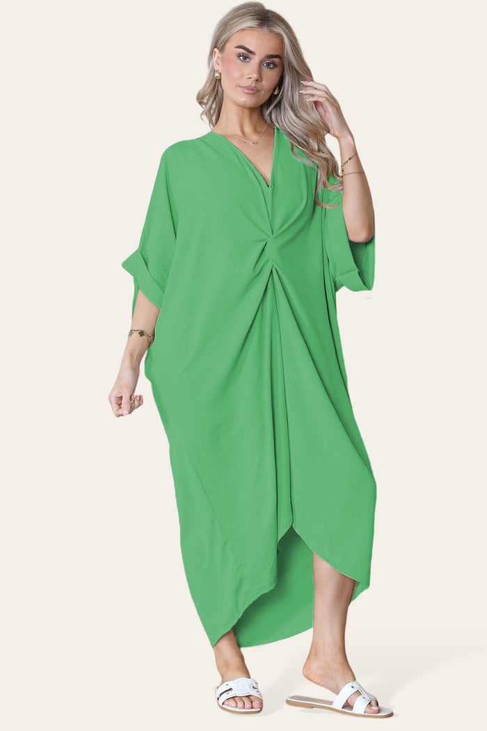 Womens V-Neck Tie Knotted Twisted Front Oversized Longline Midi Dress 🇬🇧