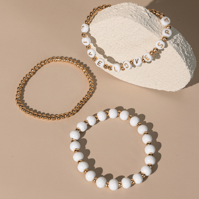 Wooden Beaded + Gold Bead 3 Bracelet Set - Live Love Spa | Lucky Owl