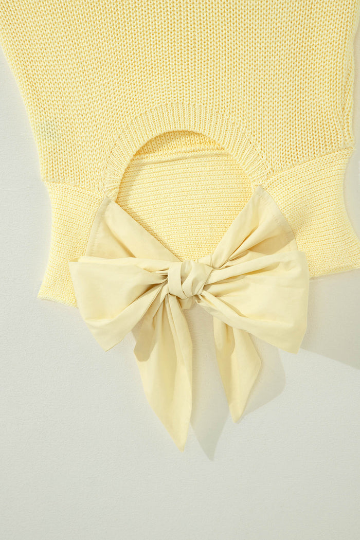 Yellow Cream Solid Color Cropped Knit Knot Back Cutout Sweater Tank 🇺🇸