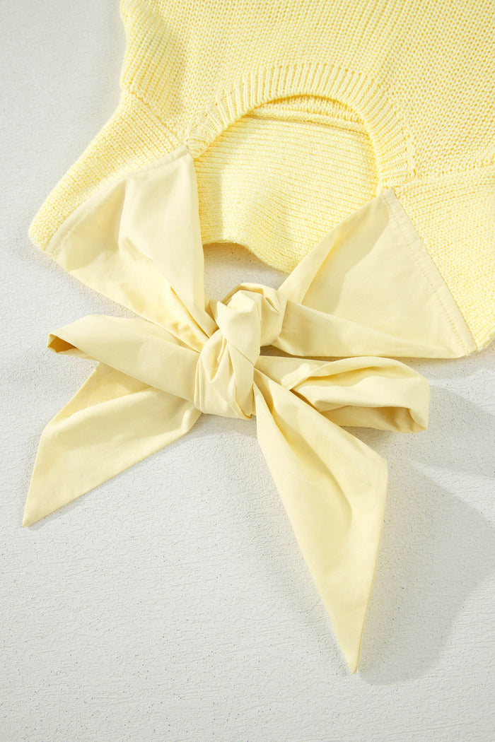 Yellow Cream Solid Color Cropped Knit Knot Back Cutout Sweater Tank 🇺🇸